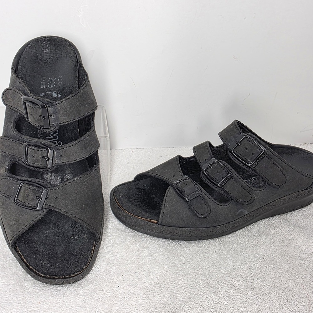 Tatami Birkenstock Sandals Women's 38 US 7 Black Leather 3 Strap Slide Comfort